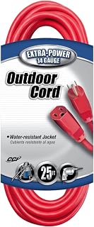 Southwire Heavy Duty Extension Cord - All-Purpose Outdoor Power Cable - Lighted End for Safety - High Visibility Red - 14/3 Gauge - 25-Foot Outdoor Extension Cord
