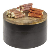 Round Black Mango Wood Riser - 12" Dia x 7" H by HUBERT – Wood, Beige, Model 94719