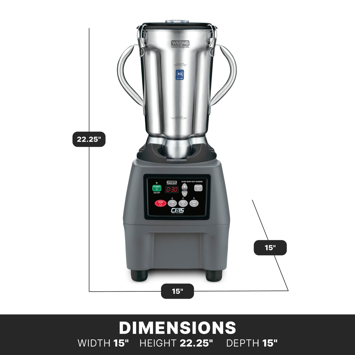 Waring Electronic Touchpad w/3 Minute Timer / Stainless Steel Jar CB15T / 1-Gallon Countertop Blenders