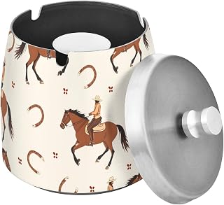 Cowboy Horseshoe Pattern Splash Ashtray with Lid, Outdoor Ashtrays for Patio