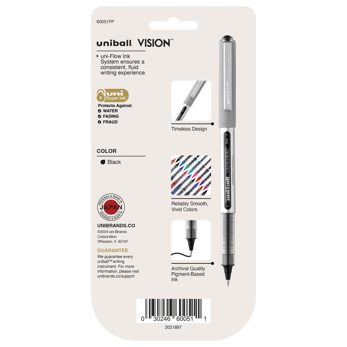 uniball Vision Rollerball Pens by Uni-Ball – 1 Count (Pack of 5), Plastic, Black, Model 60051PP