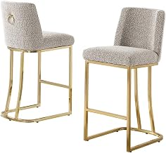Gray Boucle Fabric Counter Chairs with Chrome Base