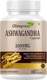 Ashwagandha Capsules, 1000mg, 60 Count, Veg Supplement for Calm Mood, Focus, Energy