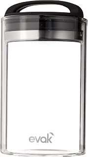 Prepara Evak Fresh Saver Airless Canister, Glass & Stainless, Medium, Soft Touch Black Handle
