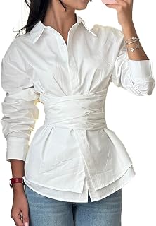 Going Out Tops for Women Long Sleeve Waist Cinched Shirt OL Style Date Night Sexy Tops for Women Trendy 2026