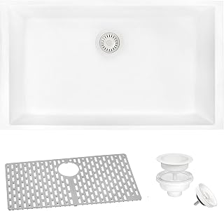 Ruvati 27 x 18 inch Granite Composite Quartz Undermount Single Bowl Kitchen Sink - Arctic White - RVG2027WH