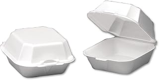 Genpak 22500 5-5/8-Inch Length by 5-3/4-Inch Width by 3-1/4-Inch Depth White Color Large Sandwich Foam Hinged Container 125-Pack (Case of 4)