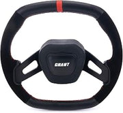 Grant Steering Wheel, Performance Series, 13.7 x 12.7 in Diameter, 1 in Dish, 2-Spoke, Black Leather/Suede Grip, Orange Stripe, Aluminum, Black Anodized, Each
