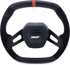 Grant Steering Wheel, Performance Series, 13.7 x 12.7 in Diameter, 1 in Dish, 2-Spoke, Black Leather/Suede Grip, Orange Stripe, Aluminum, Black Anodized, Each