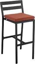 LeisureMod Chelsea Collection Patio Bar Stool, Orange, Powder-Coated Aluminum Frame with Removable Cushion, Low Open-Back Design & Footrest for Outdoor Patio, Deck or Garden