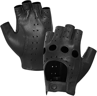 Harssidanzar Women Fingerless Lambskin Unlined Leather Driving Gloves GL012