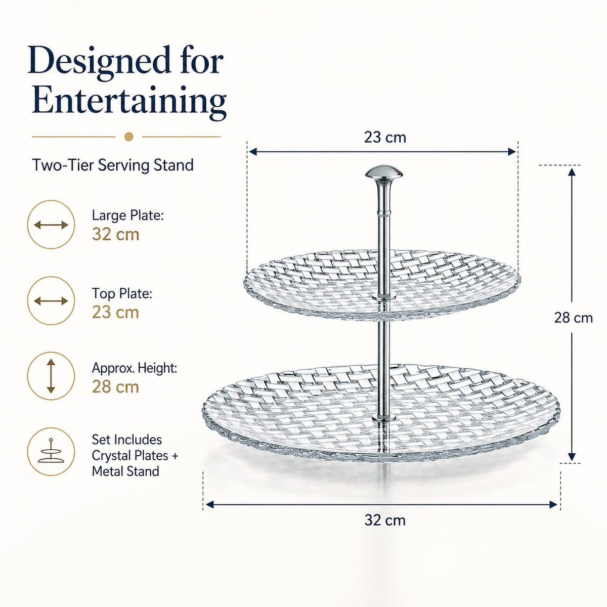 Bossa Nova Two Tier Tray by Nachtmann – Large, 750 milliliters, Crystal, Clear, Model 78 538