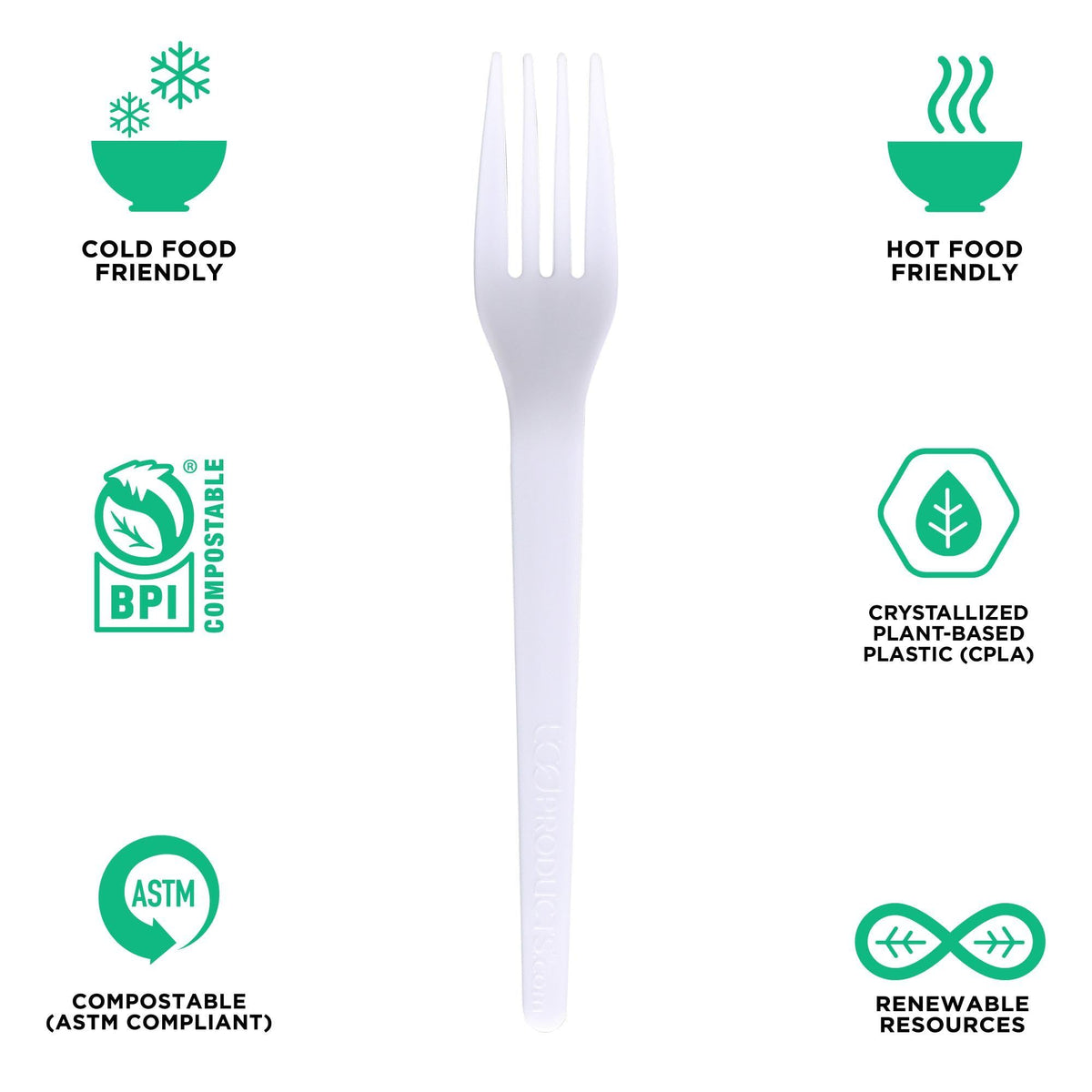 Eco-Products Compostable CPLA 7" Plastic Dinner Forks by ECO PRODUCTS – 7 inch Fork, CPLA Plastic, White, Pack of 1000, Model EP-S017