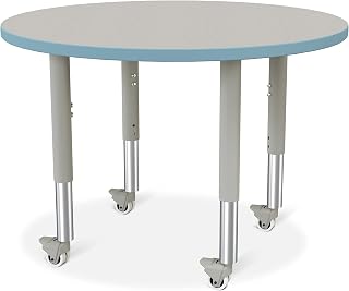 Jonti-Craft Berries 6488JCM131 Round Activity Table - 36" Diameter, Mobile - Freckled Gray/Coastal Blue/Gray