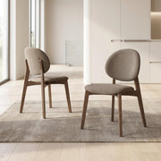 Linen-Upholstered Side Chair with Walnut-Finish Legs by Furnifact – Wood, Light Brown; Walnut, Pack of 2