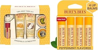 Burt's Bees Tips and Toes Kit, Set of 6 & Beeswax Lip Balm, 4 Tubes Bundle
