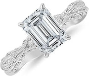 1.25 Ctw 14K White Gold Channel Set Eternity Curving Emerald Cut GIA Certified Diamond Engagement Ring (1 Ct J Color VVS2 Clarity Center Stone)
