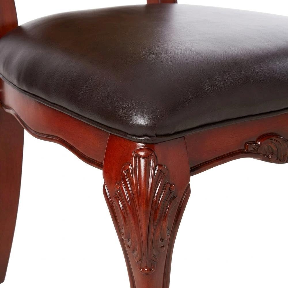 PU Leather-Upholstered Side Chair with Floral Fabric Back by Furnifact – Wood, Brown, Pack of 2