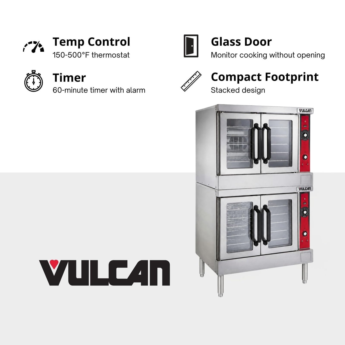 VC4G Series - Full Size Gas Convection Ovens (Double Deck by VULCAN – 14.8 cubic_feet, Stainless Steel, Silver, Model VC44GD-NAT