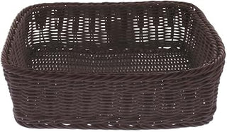 HUBERT Storage Basket, Rectangular Brown Plastic Wicker - 14" L x 12 3/4 W x 4" H