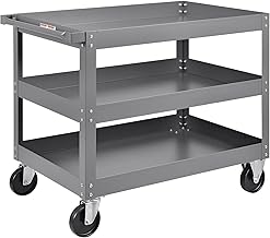3 Shelf Deep Tray Steel Stock Cart by Global Industrial – 3"L x 24"W x 32"H, 12-Gauge Steel, Gray, Model 988845