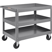 3 Shelf Deep Tray Steel Stock Cart by Global Industrial – 3"L x 24"W x 32"H, 12-Gauge Steel, Gray, Model 988845