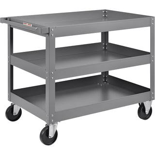 3 Shelf Deep Tray Steel Stock Cart by Global Industrial – 3"L x 24"W x 32"H, 12-Gauge Steel, Gray, Model 988845