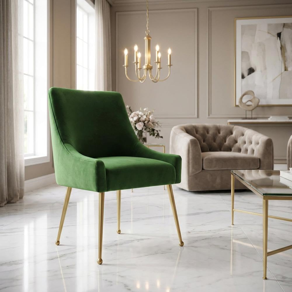 Velvet-Upholstered Side Chair with Gold Stainless Steel Legs by Starlight Canyon Home – Velvet, Green