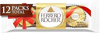 Ferrero Rocher 12 Holiday Gift Packs, Premium Gourmet Milk Chocolate Hazelnut, Individually Wrapped Chocolate, 1.3 oz Each