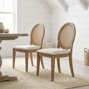 Brown 2-Piece Cane-Back Dining Chair Set with Upholstered Seats by Furnifact – Rubberwood 85.00%,Paper Rattan 5.00%,Foam 5.00%,Fabric 5.00%, Brown, Pack of 2