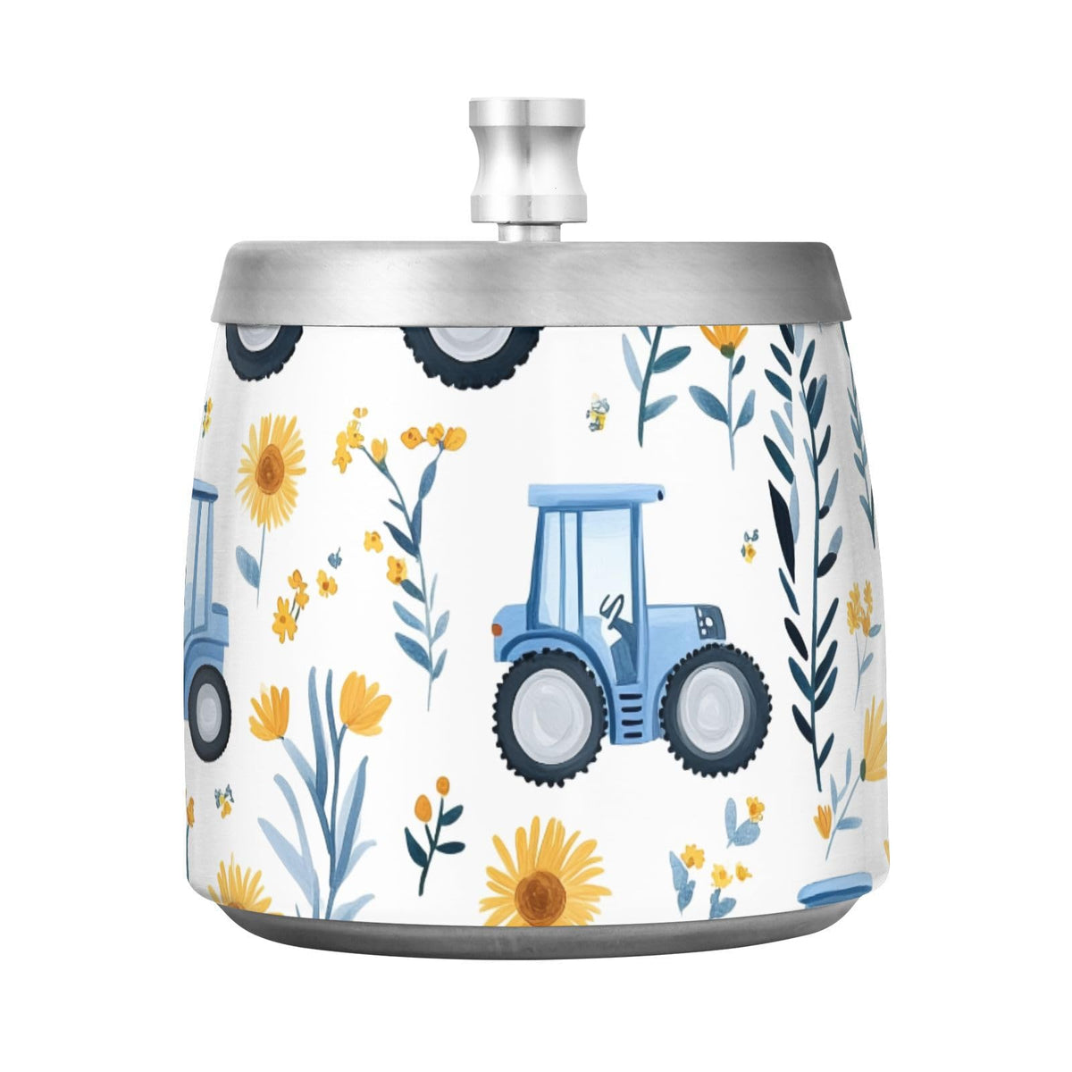 Blue Tractor Sunflower Pattern Splash Ashtray with Lid by ALAZA – Stainless Steel, C4736, Model g541054987p1082c1149s2657