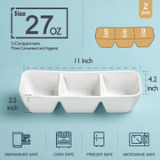 LUFILUFI Ceramic Appetizer Tray, 3 Sections White, Set of 2