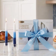 Rite Lite Shabbat Candles, Premium Hand Dipped Wax, Blue and White Tricolor 12 Pack