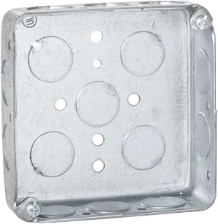 Hubbell Raco 4 in. Square Box, Drawn, 1-1/4 in. Deep with Fifteen 1/2 in. KO's, Gray, (185)