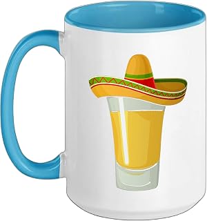 Mexico Hat Mexican Fiesta Cinco De Mayo Tequila Drinker Ceramic Mug, Blue/White, 15oz