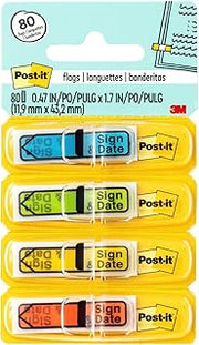 Post-it Message Flags, Sign Here .47 x 1.7 in, Assorted Colors, 4 Pack