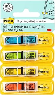 Post-it Message Flags, Sign Here .47 x 1.7 in, Assorted Colors, 4 Pack
