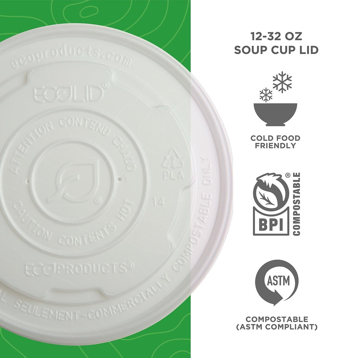 Eco-Products EcoLid Renew & Comp Food Container Lids F/12 16 32oz 50/PK 10 PK/CT by ECO PRODUCTS – 32.0 ounces, Plastic, white, Pack of 500, Model ECOEPECOLIDSPL