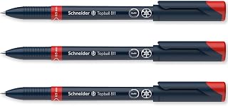 Schneider Topball 811 Rollerball Pen 0.5mm Refillable, Red Ink Pack of 3 | Refillable, 92% Recycled Plastic, Smooth 0.5mm Writing, Home, Work & Office Use