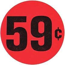 59¢ Labels Large Price Point Price Tag Labels Red with Black Imprint - 1 1/2"Dia 1000 Per Roll
