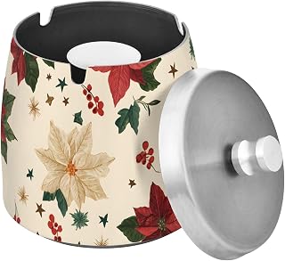 Poinsettias Holly Leaf Splash Ashtray with Lid, Outdoor Ashtrays for Patio