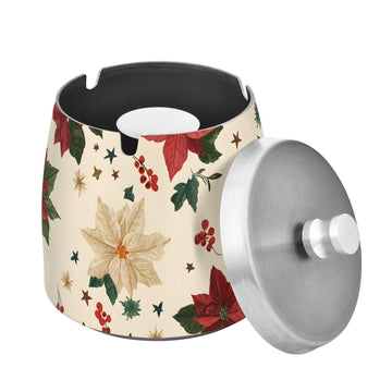 Poinsettias Holly Leaf Splash Ashtray with Lid by ALAZA – Stainless Steel, C4885, Model g541054487p1082c1149s2657