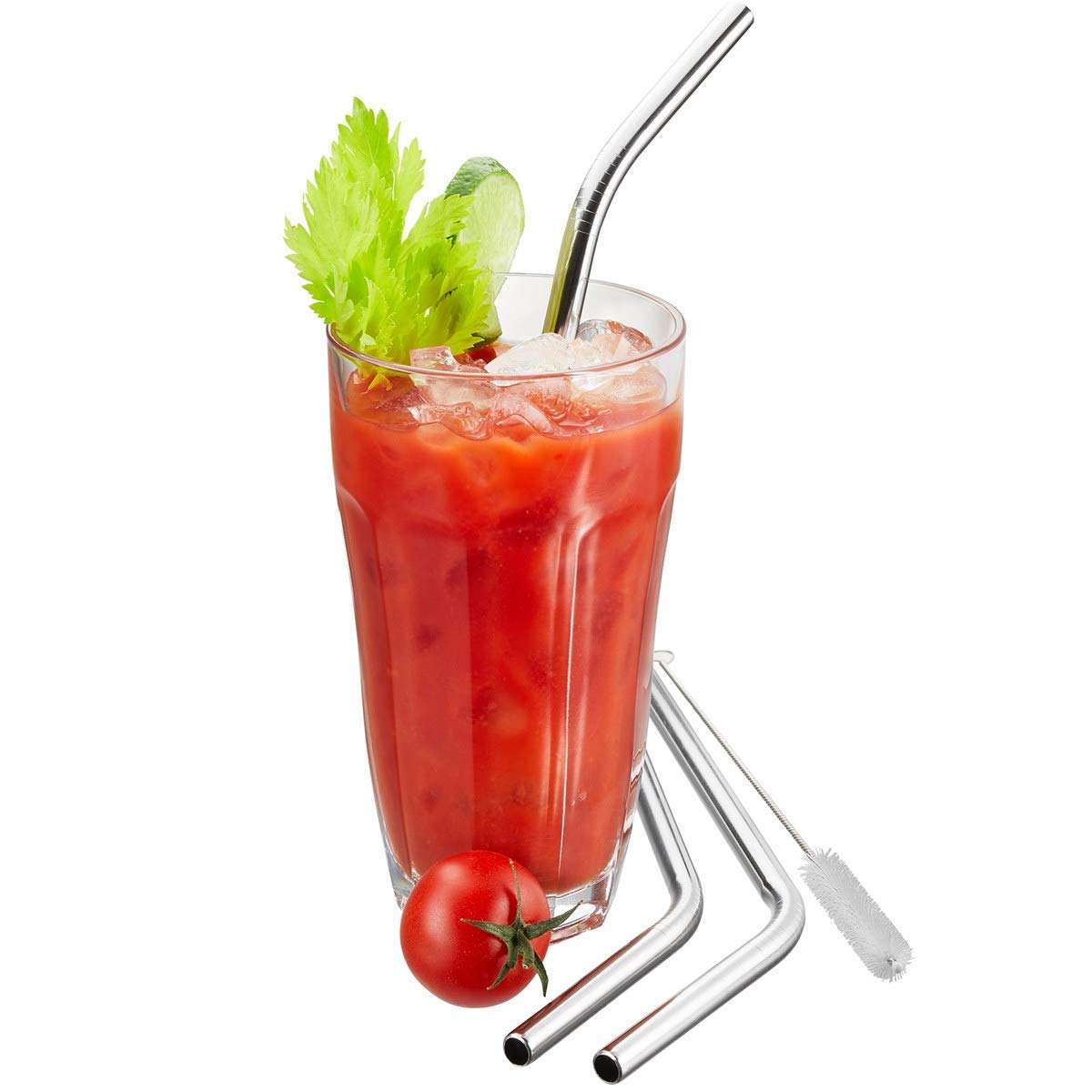 Drinking Straw by GEFU – 23 cm gebogen, Stainless Steel, Silver, Pack of 4, Model 12706