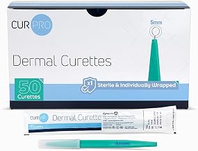 Dynarex CurPro Disposable Dermal Curettes - 5 mm - Sterile, Individually Wrapped - Sharp Beveled Blade for Skin Procedures with Non-Slip Handle - 50 per Case