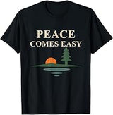 Peace Comes Easy Lakeside Sunset Pine Reflection Graphic T-Shirt
