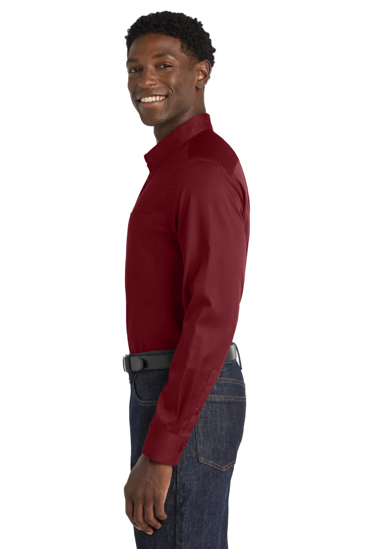 Men's SuperPro React Twill Long Sleeve Button-Down Shirt Burgundy by Port Authority – X-Large, Stain, Burgundy, Model W808