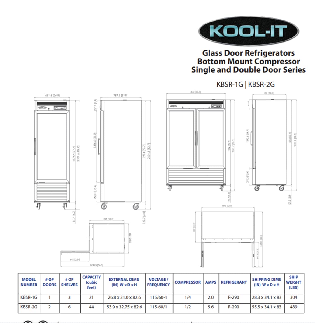 Single Glass Door Reach-In Refrigerator Bottom Mount KOOL-IT KBSR-1G by MVP Kool-It – 21 cubic_feet