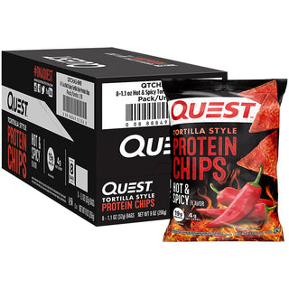 Tortilla Style Protein Chips - 19g Protein - Hot & Spicy (8 Bags) by Quest – 8x32g, No Color, Pack of 8, Model QUE055