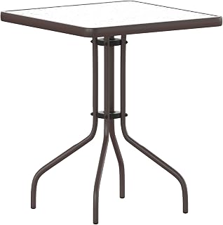 Flash Furniture Metal Square Table | Tempered Glass