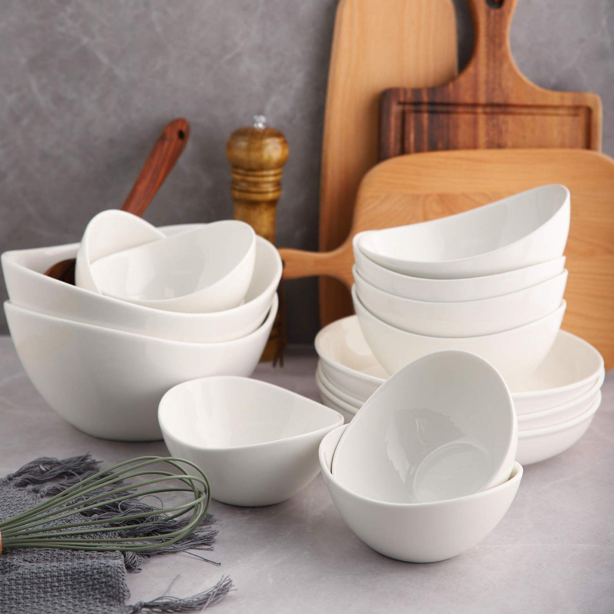 Samsle Ceramic Serving Bowls, 19 Ounces, Oval White Porcelain, Set of 6